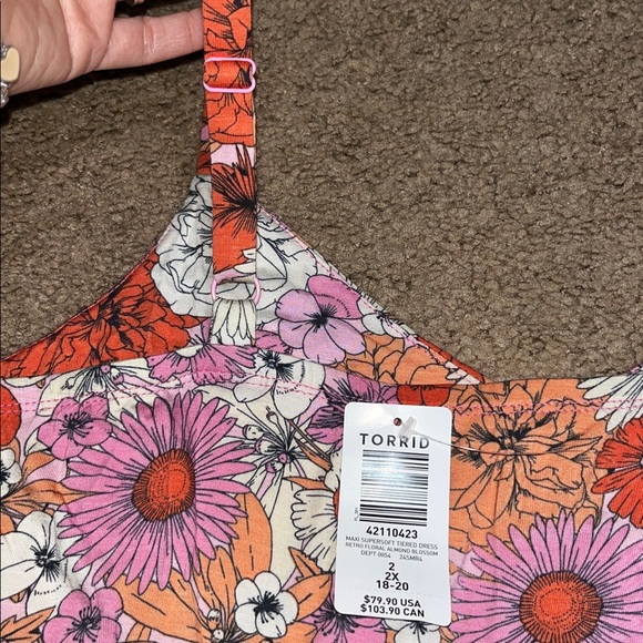 Torrid Maxi Supersoft V Neck Tiered Dress Retro Floral Pink Orange 2X - Picture 9 of 10